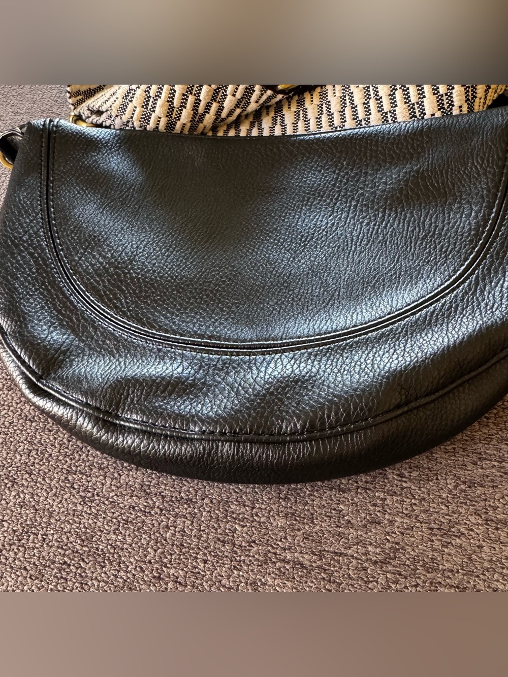 Anthropologie Urban Originals Black vegan leather Crossbody Purse Crescent shape - Picture 3 of 10